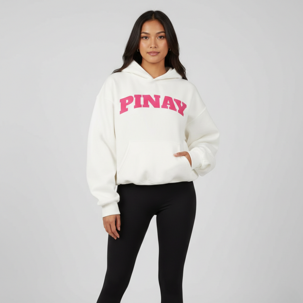 Pinay - Child Of The Seven Thousand Islands | White - Pink | Oversized Hoodie