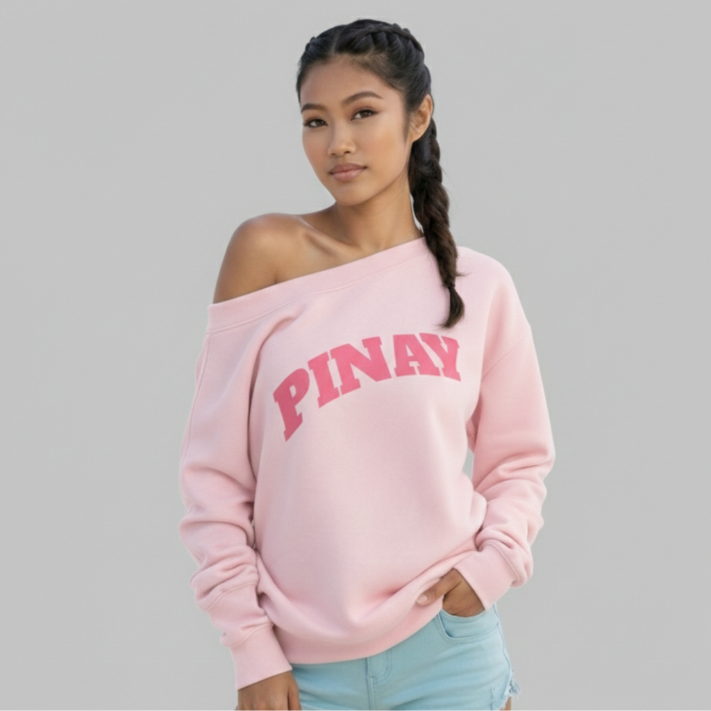 Pinay Off-Shoulder Sweatshirt with Micro-Fleece Lining | Rose Quartz