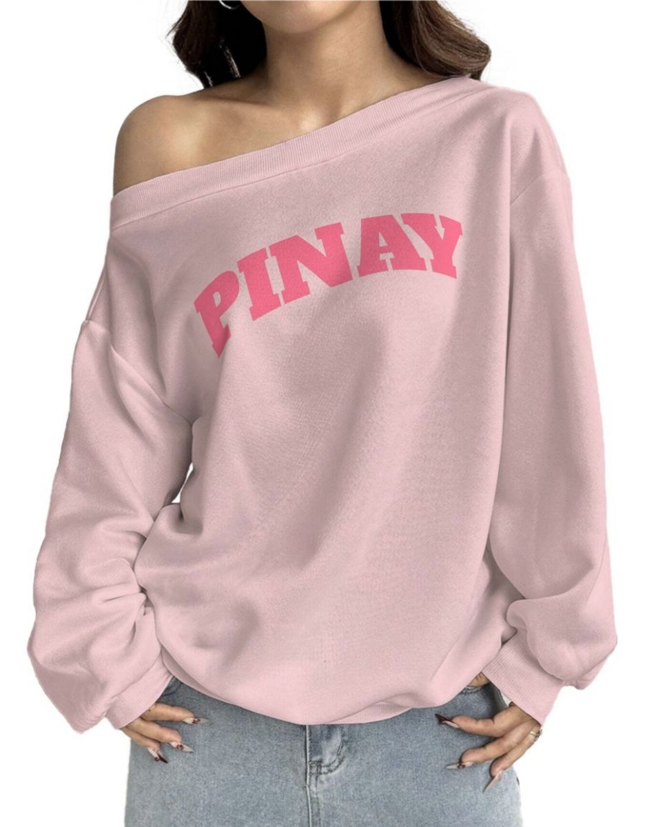Pinay Off-Shoulder Sweatshirt with Micro-Fleece Lining | Rose Quartz