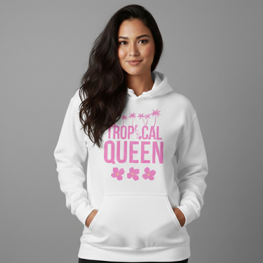 Tropical Queen Hoodie | White - Pink