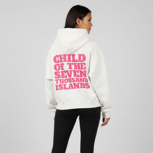 Pinay - Child Of The Seven Thousand Islands | White - Pink | Oversized Hoodie