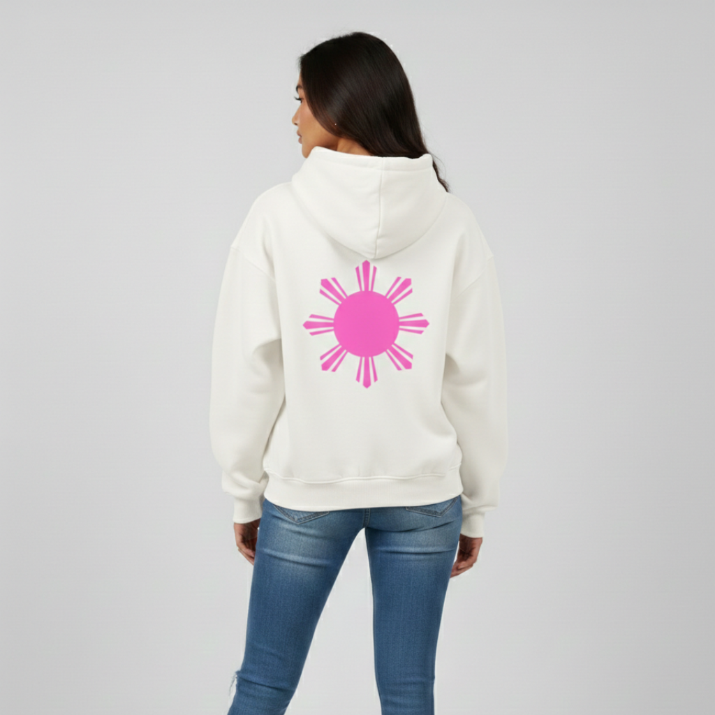 Motherland Fusion Oversized Hoodie | White - Pink