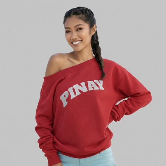 Pinay Off-Shoulder Sweatshirt with Micro-Fleece Lining | Red