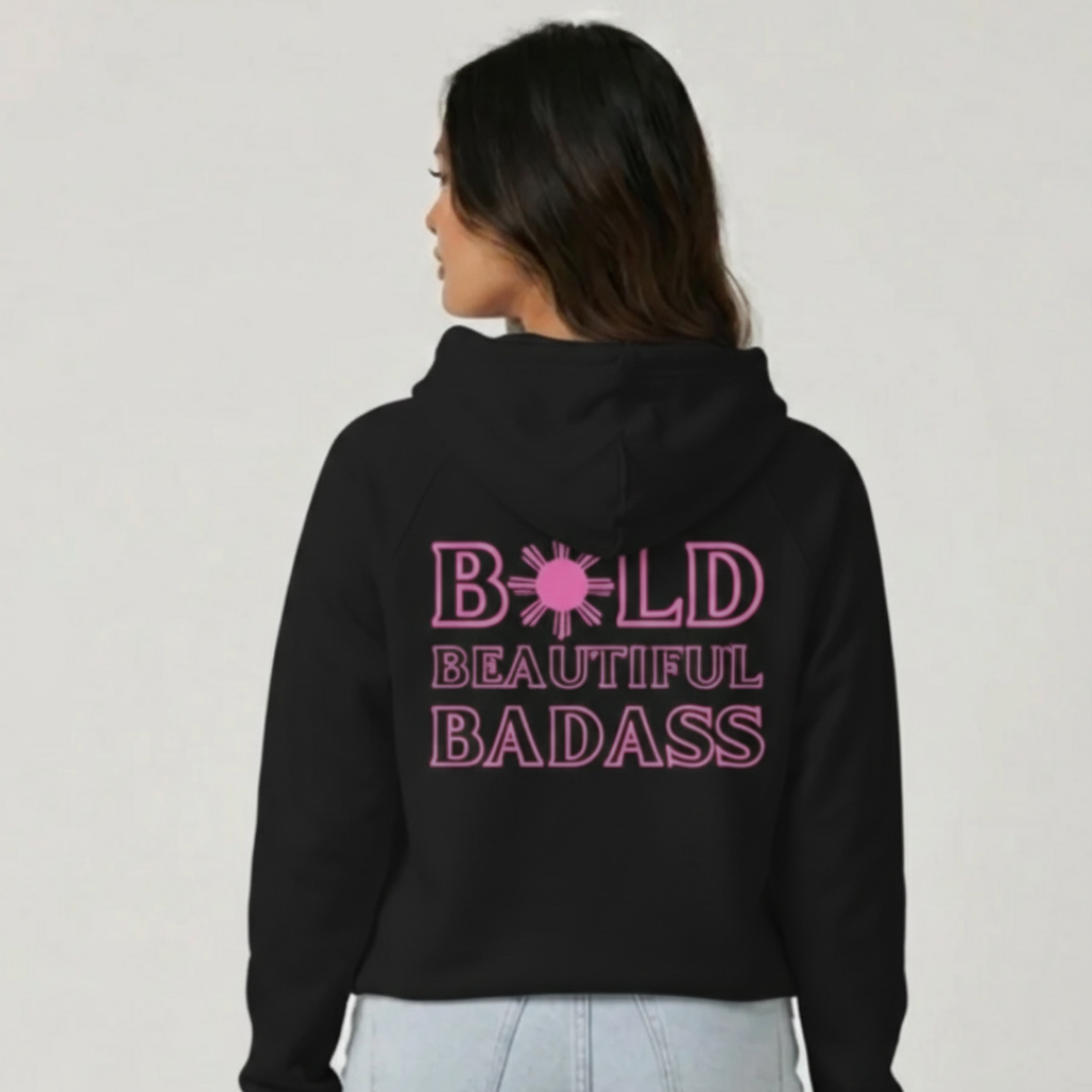 BoldBeautifulBadass Raglan Hoodie | Black - Pink