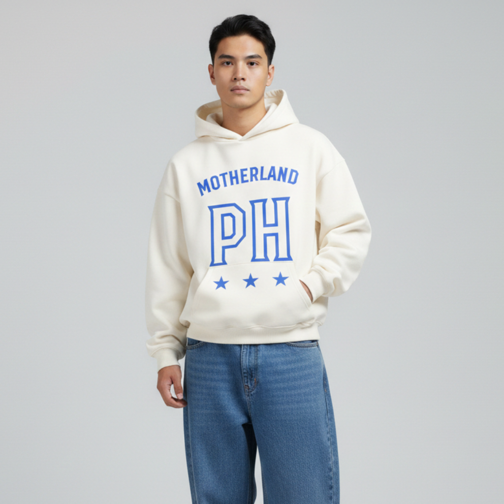 Motherland Oversized Hoodie | Cream - Blue