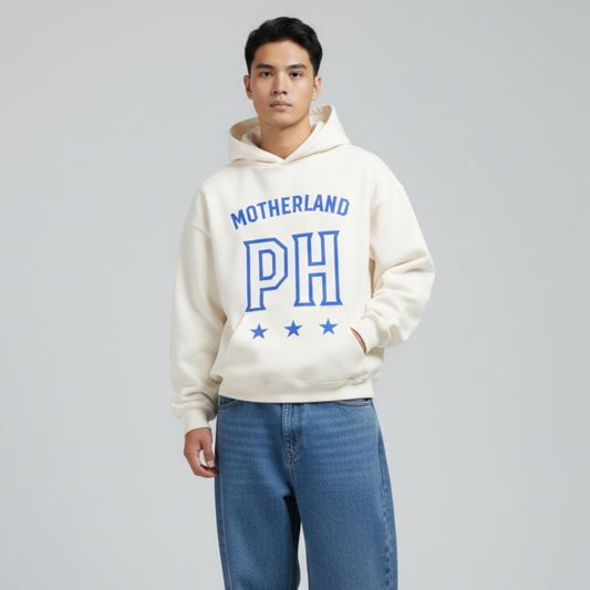 Motherland Oversized Hoodie | Cream - Blue