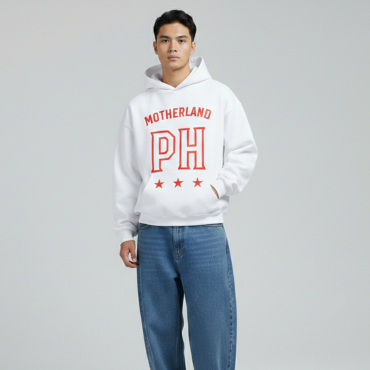 Motherland Oversized Hoodie | White - Red