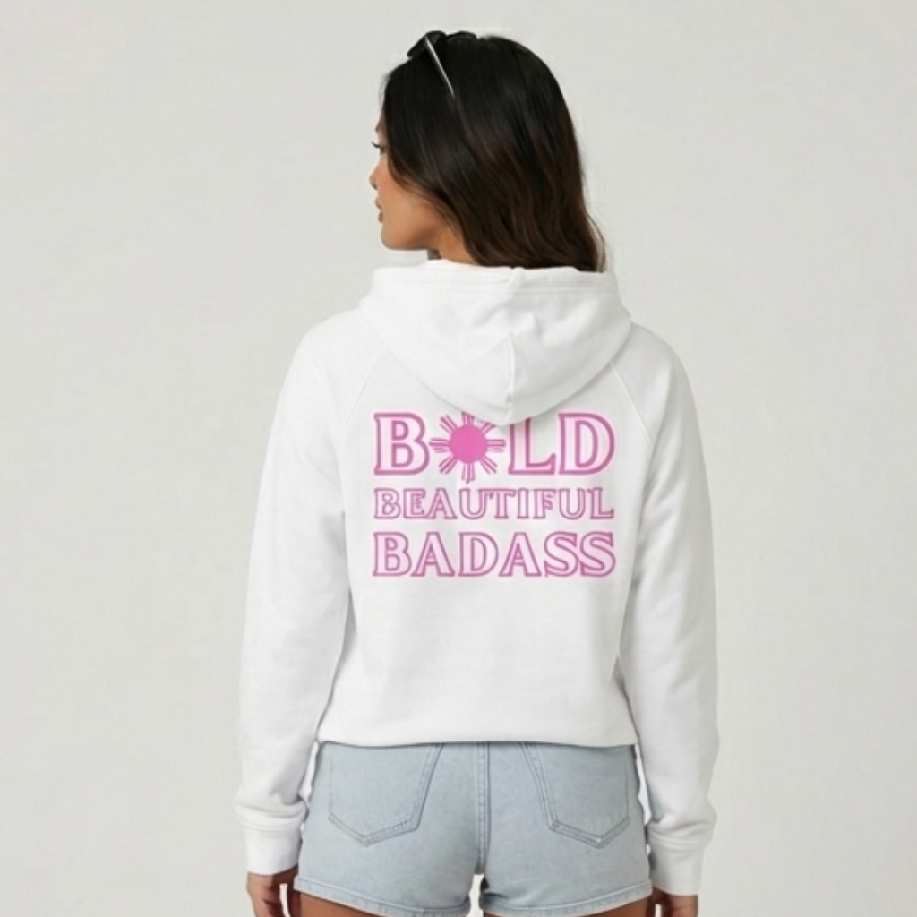 BoldBeautifulBadass Raglan Hoodie | White - Pink