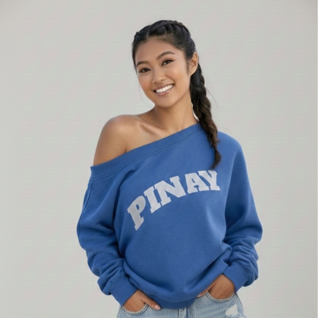 Pinay Off-Shoulder Sweatshirt with Micro-Fleece Lining | Blue
