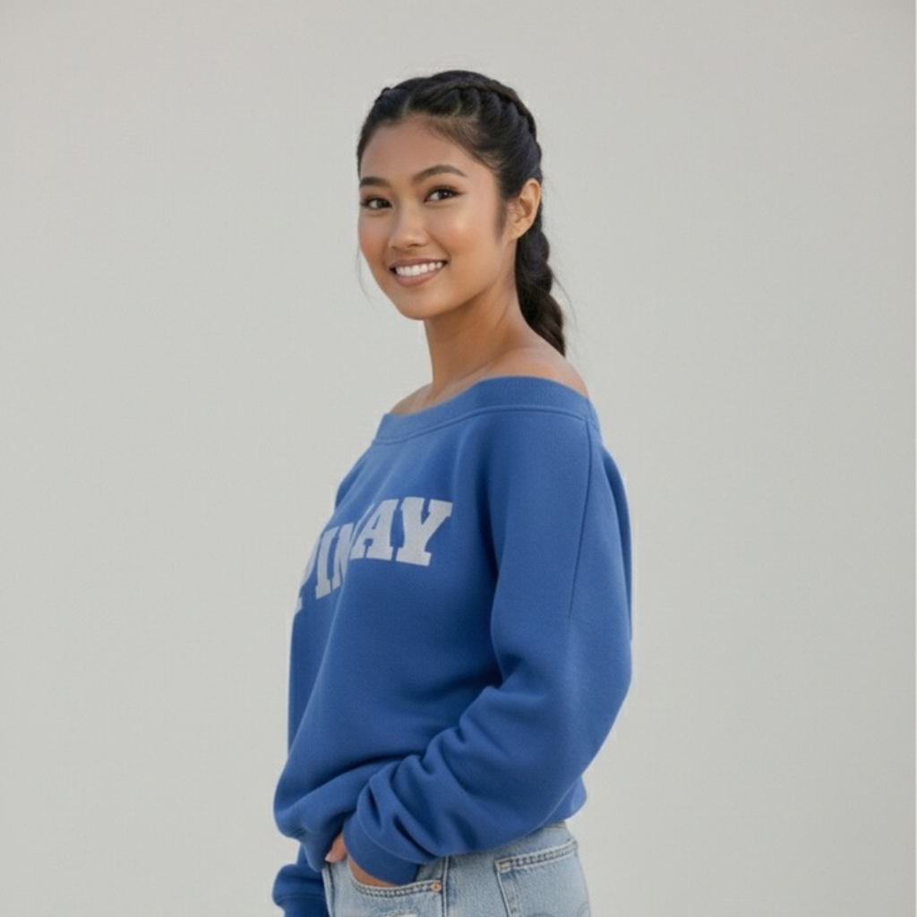 Pinay Off-Shoulder Sweatshirt with Micro-Fleece Lining | Blue