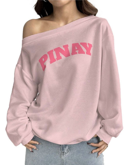 Pinay Off-Shoulder Sweatshirt with Micro-Fleece Lining | Rose Quartz