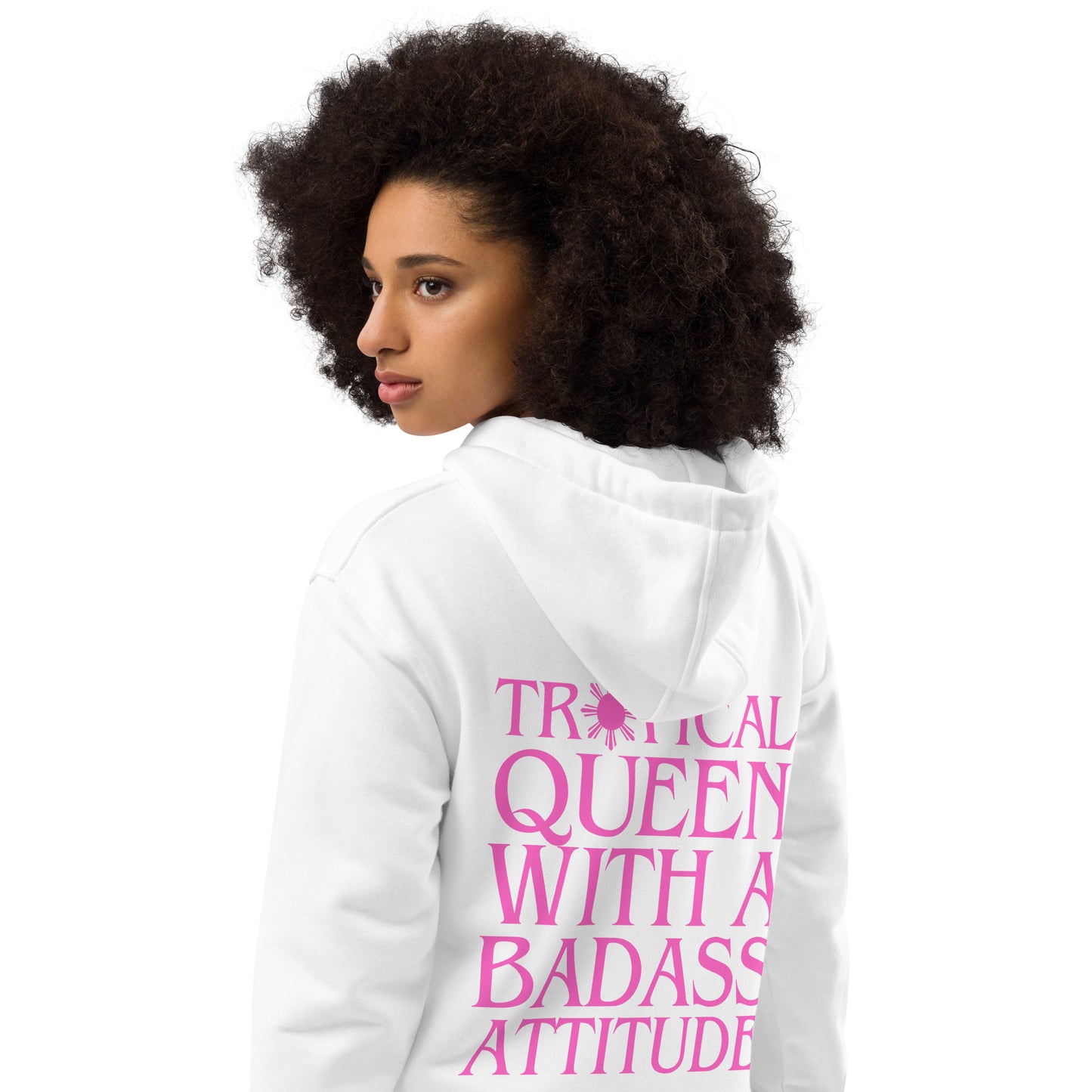 Tropical Queen/Badass Attitude Hoodie | White - Pink