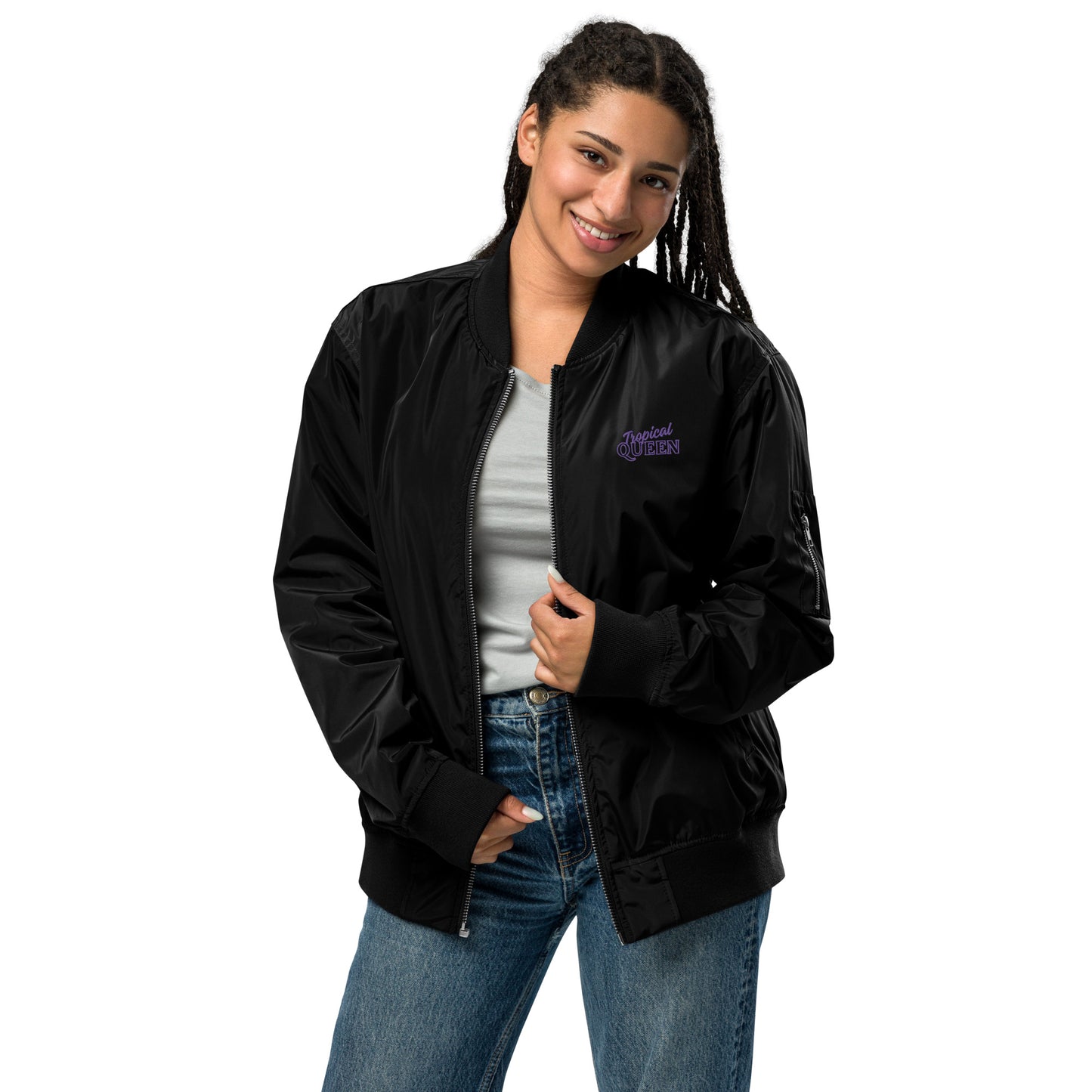 Tropical Queen Bomber Jacket - Black | Purple