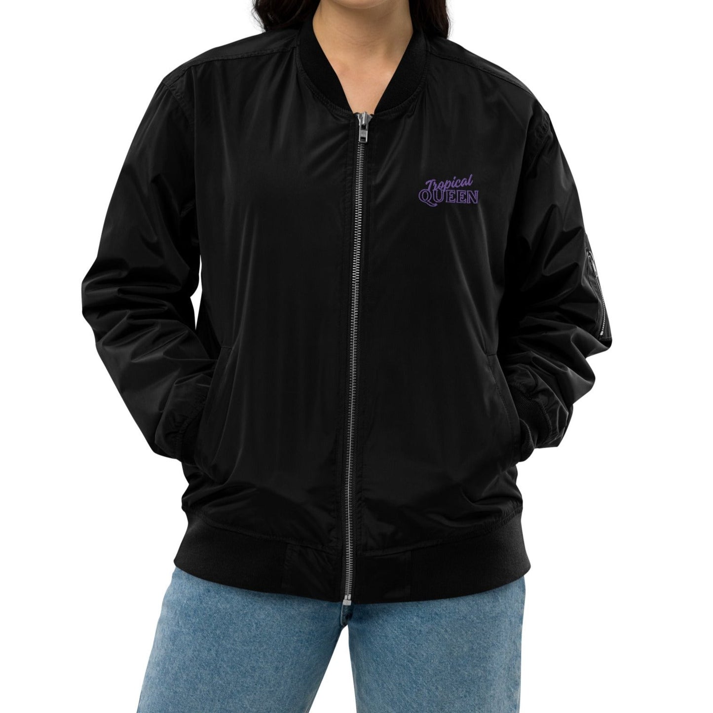 Tropical Queen Bomber Jacket - Black | Purple