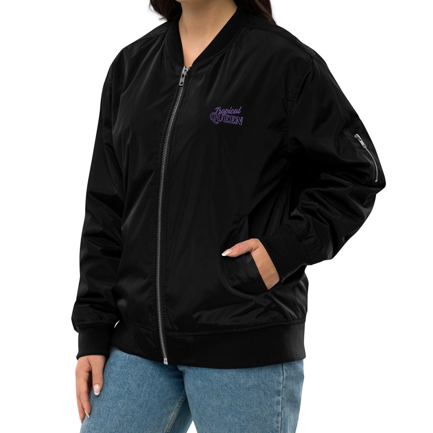 Tropical Queen Bomber Jacket - Black | Purple