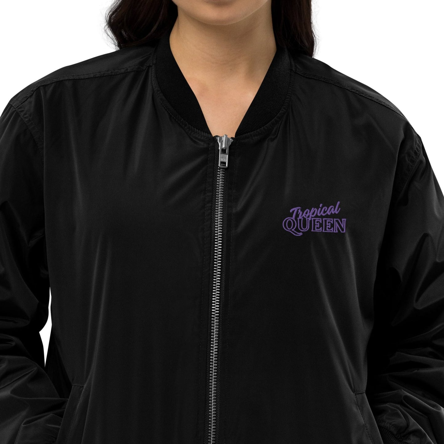 Tropical Queen Bomber Jacket - Black | Purple