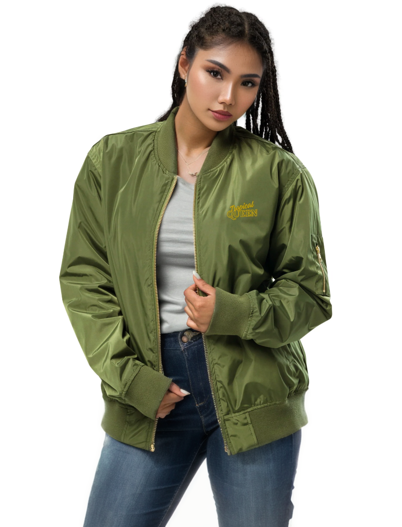Tropical Queen Bomber Jacket - Army Green | Gold