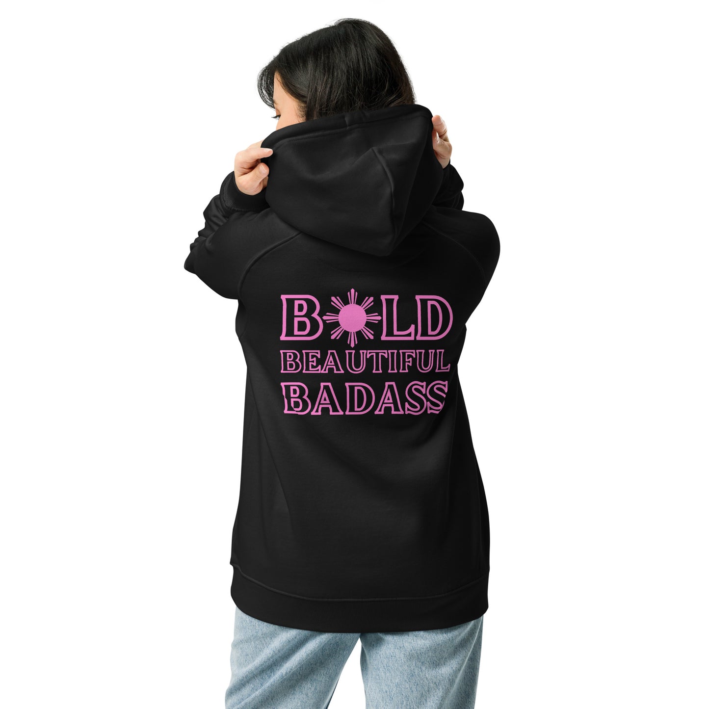 BoldBeautifulBadass Raglan Hoodie | Black - Pink