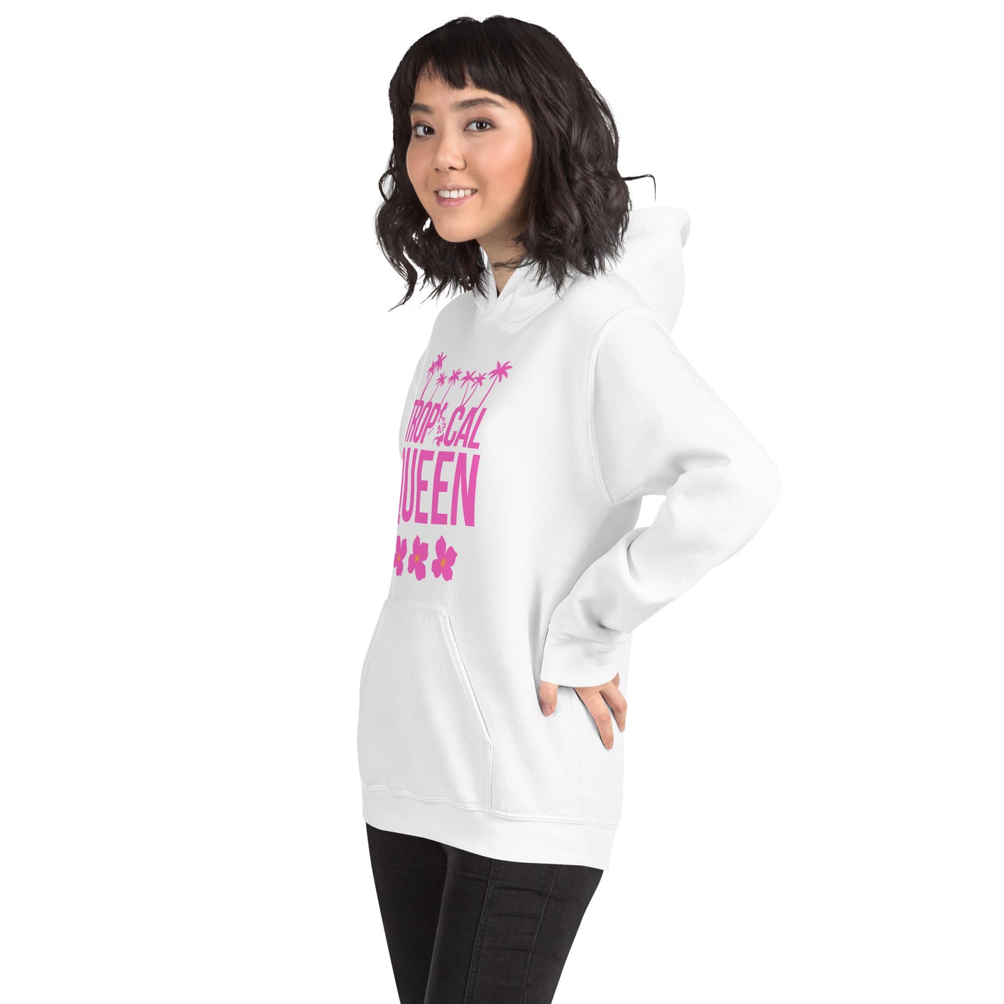 Tropical Queen Hoodie | White - Pink