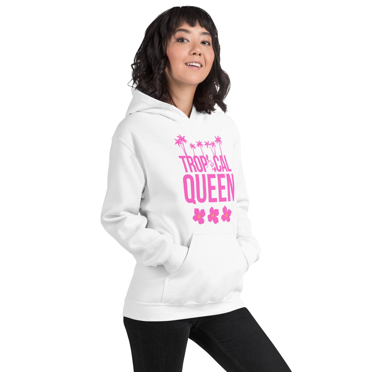 Tropical Queen Hoodie | White - Pink