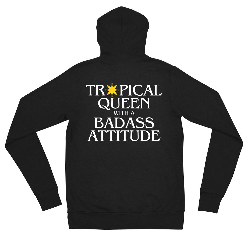 Tropical Queen with a Badass Attitude zip hoodie | Black