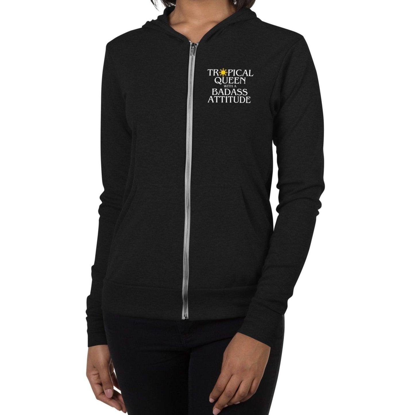 Tropical Queen with a Badass Attitude zip hoodie | Black