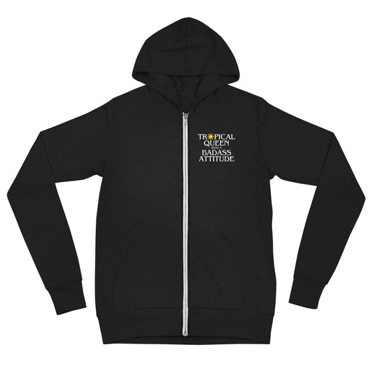 Tropical Queen with a Badass Attitude zip hoodie | Black