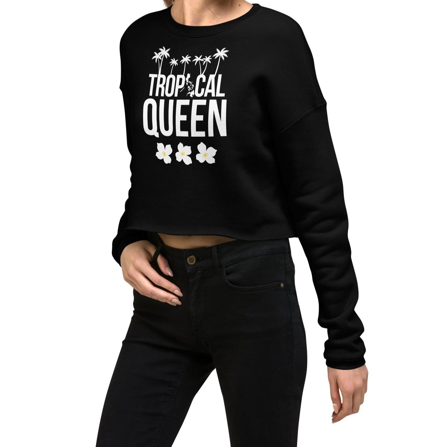 Tropical Queen Crop Sweatshirt | Black