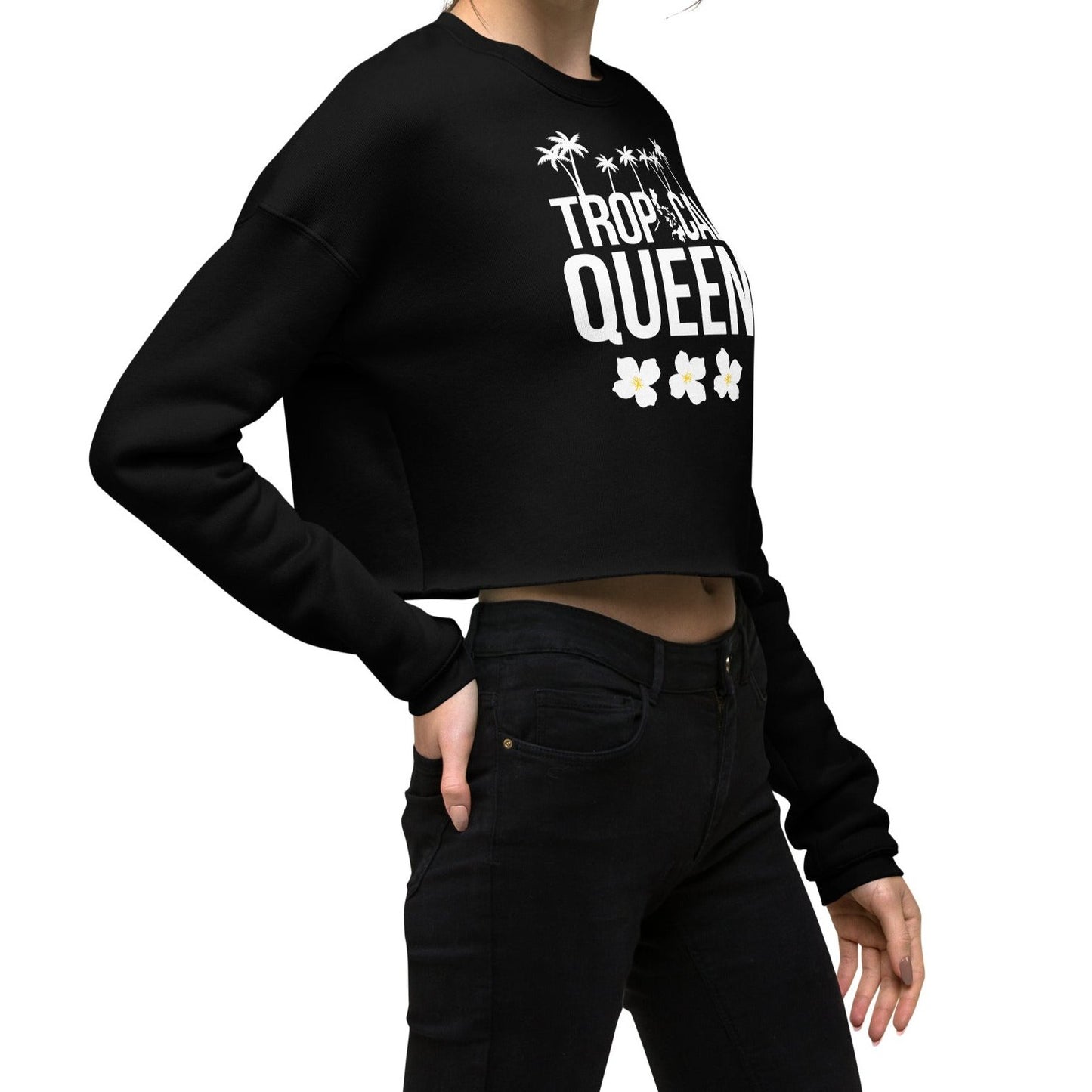 Tropical Queen Crop Sweatshirt | Black