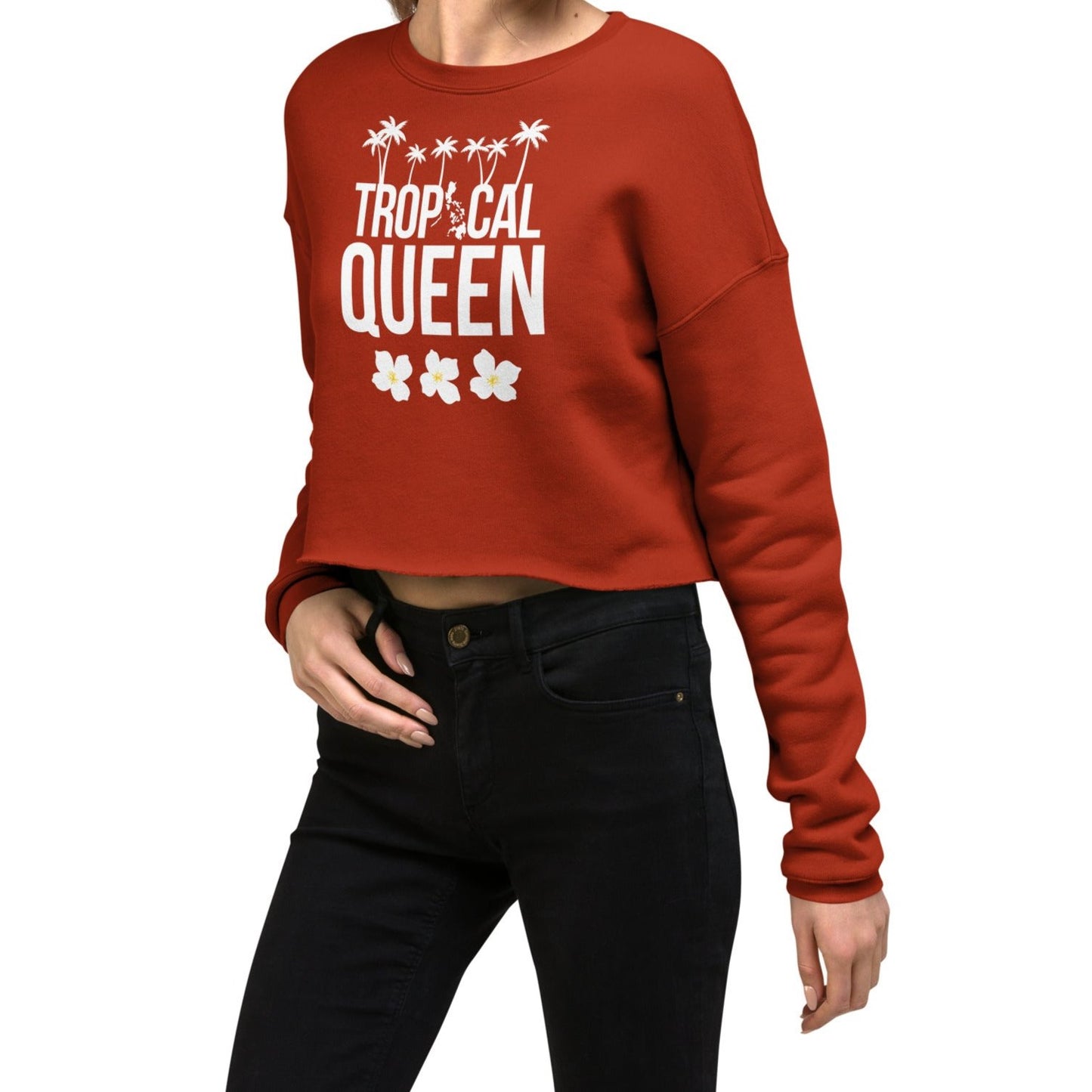 Tropical Queen Crop Sweatshirt | Red